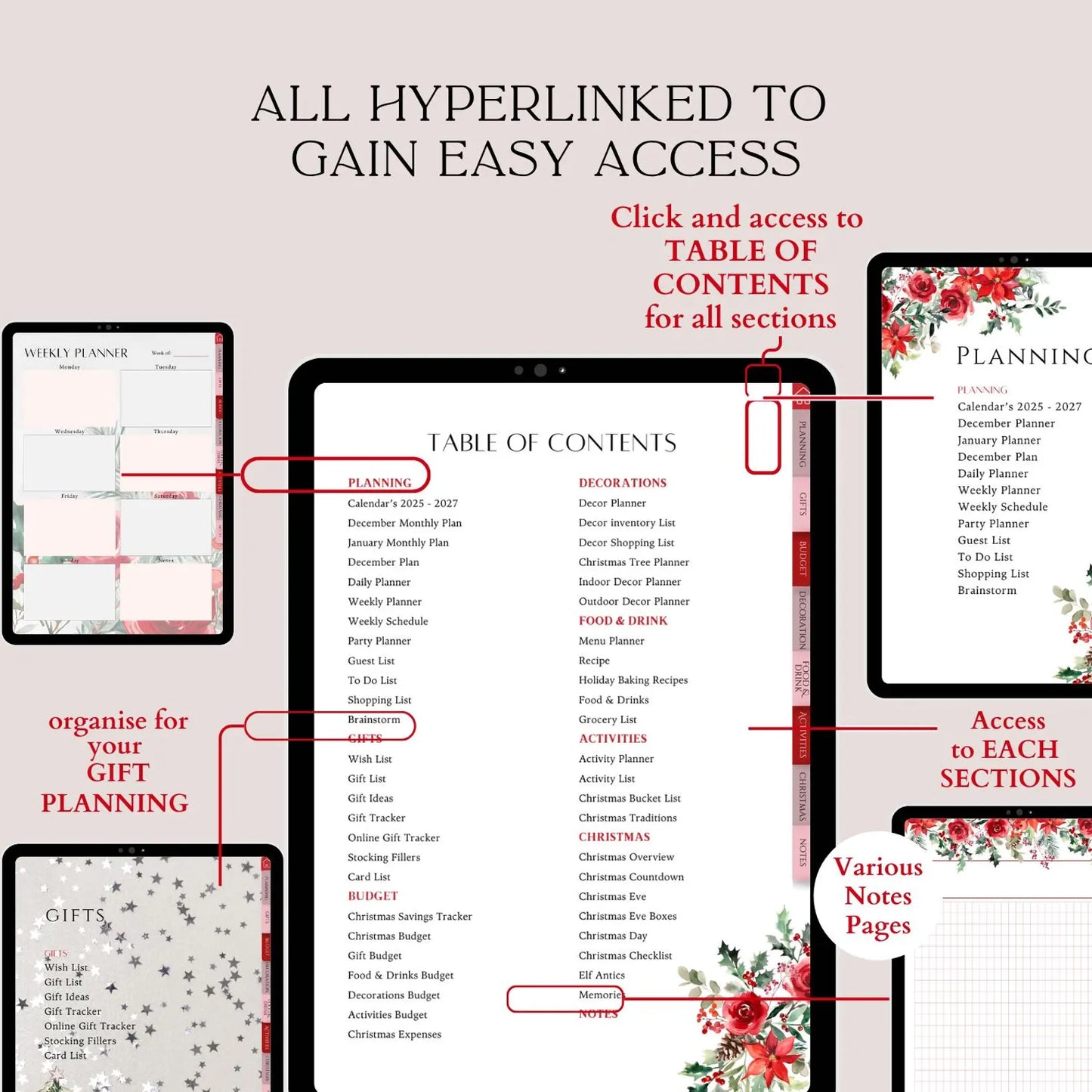 Christmas Planner gift list and budget pages