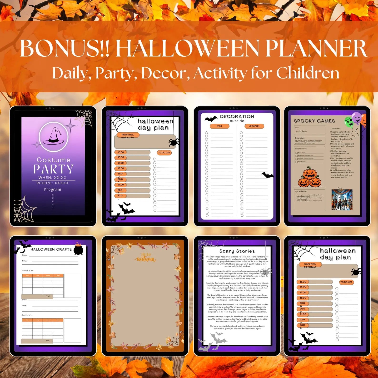 Printable activities from Autumn & Halloween Planner bundle