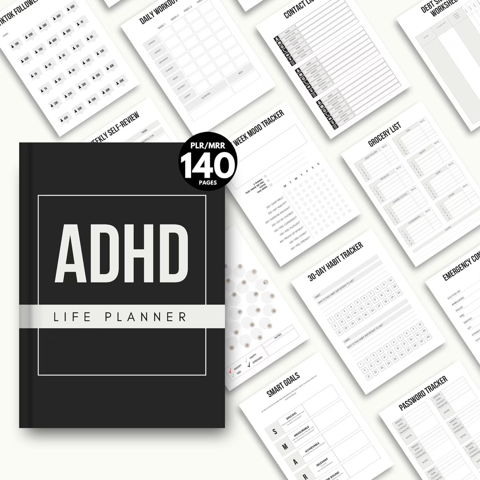 Daily pages from ADHD Life Planner with task lists