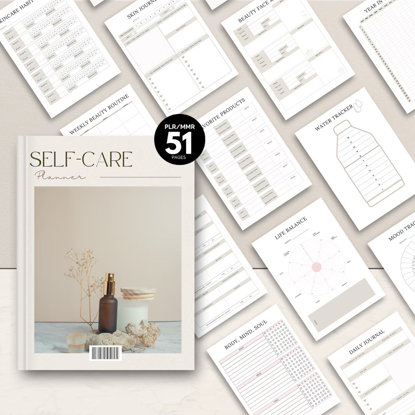Inside pages of Self-Care Planner with habit tracker