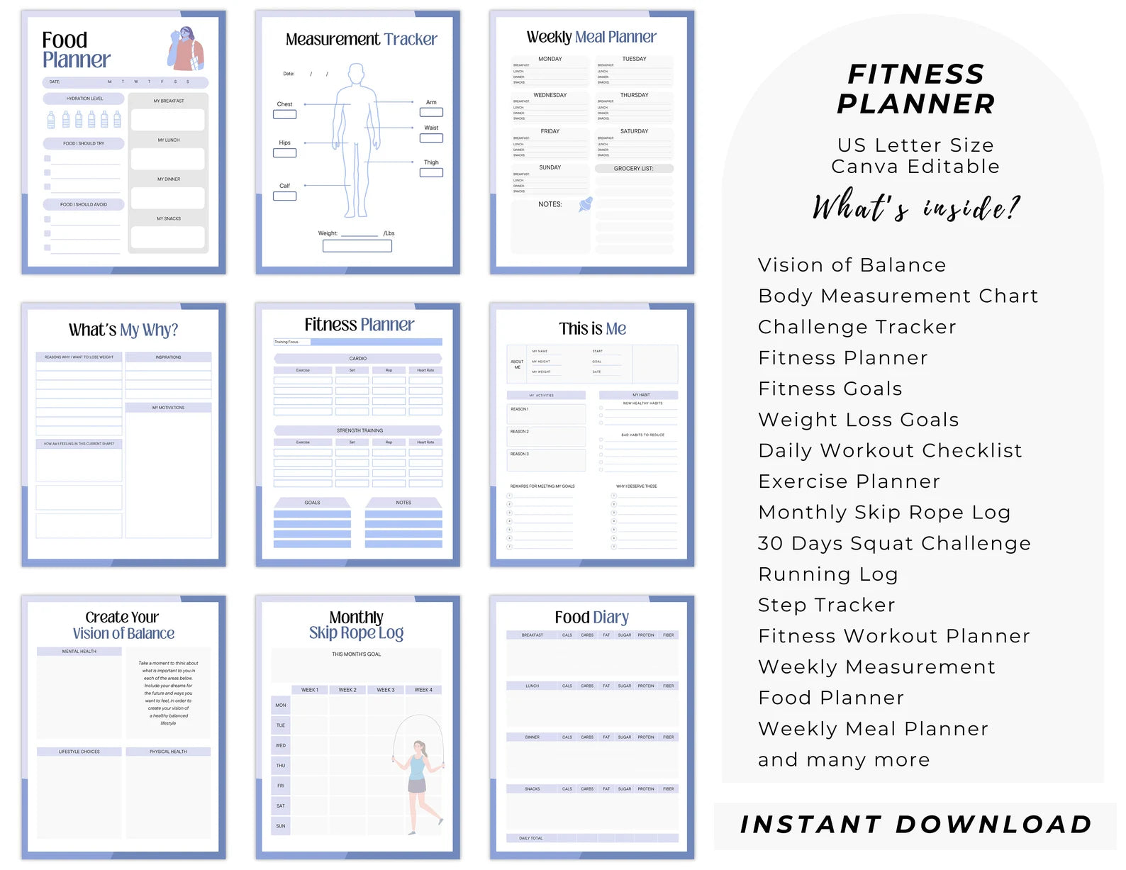 Workout Planner fitness log pages
