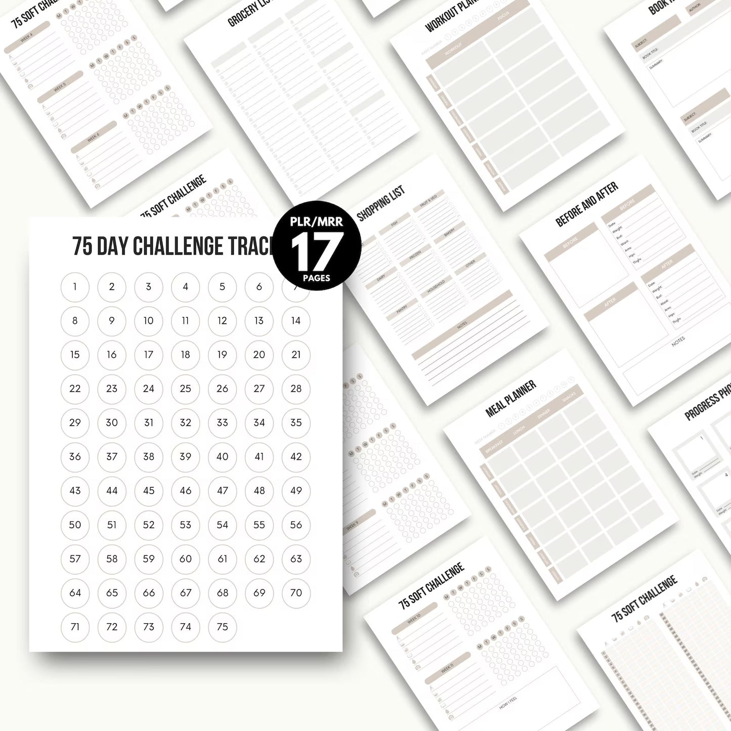 75 Soft Challenge Planner daily habit tracking pages